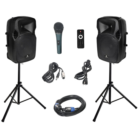 PRORECK 15-inch powered speaker on stand – event audio rental in Metro Detroit